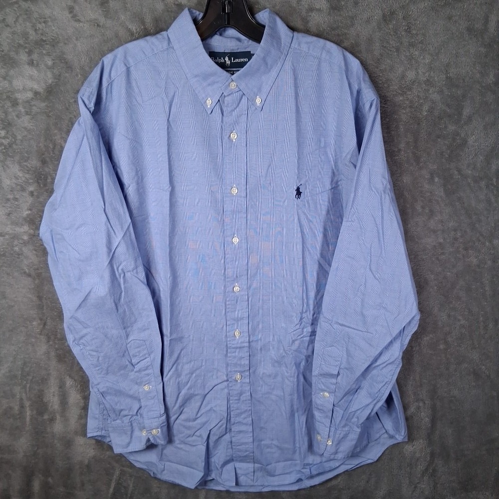 Ralph Lauren Button Down Long Sleeve Shirt Mens Size 17 34/35 Blue Glen Plaid